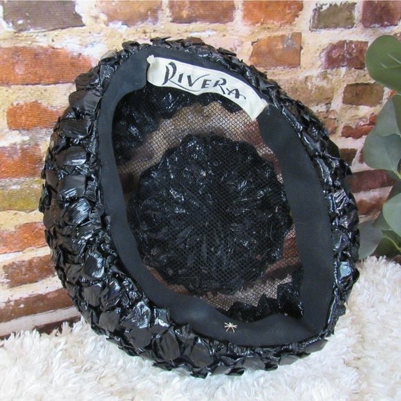 VINTAGE 50s/60s Rivera Black Woven Mesh Pointy Formal Evening Mourning Hat - Picture 5 of 6